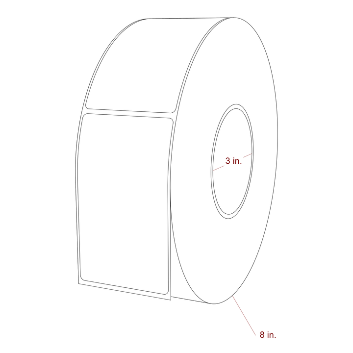 2.5 Inch x 4.25 Inch Rectangle Inkjet Label Roll - 3 Inch Core - 8 Inch Roll OD - 3D Perspective