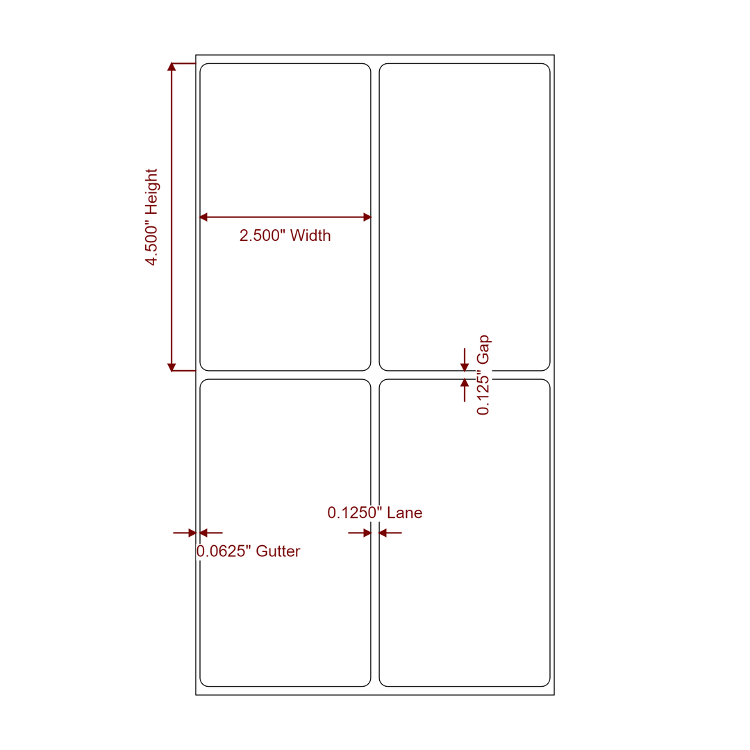 2.5 Inch x 4.5 Inch Rectangle Inkjet Label Roll - 2Up - 2D Drawing