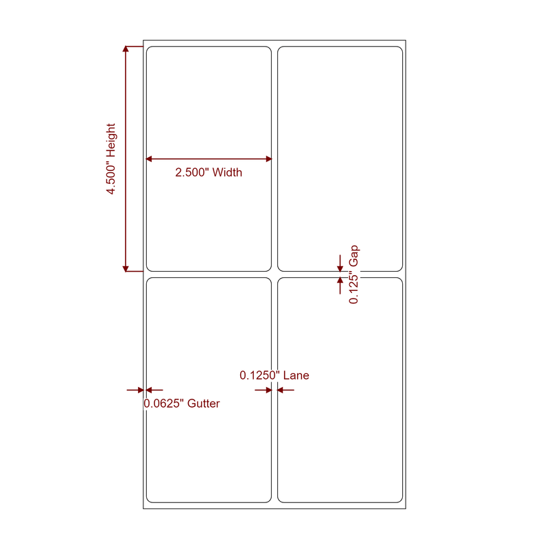 2.5" x 4.5" Inkjet Label Rolls | 2-Up | Fits Epson ColorWorks, VIPColor & Primera - Label Diagram