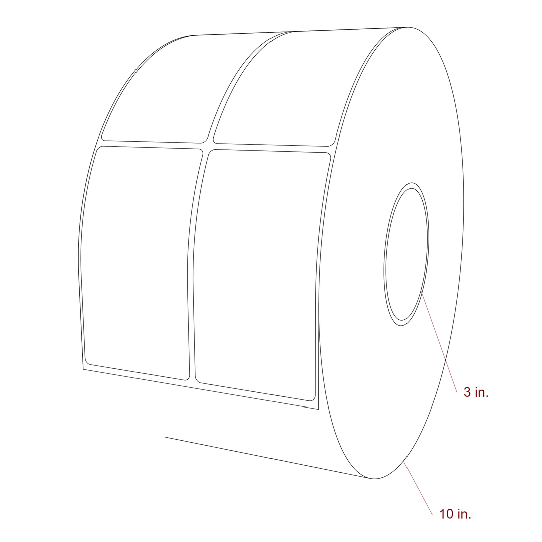 2.5 Inch x 4.5 Inch Rectangle Inkjet Label Roll - 3 Inch Core - 10 Inch Roll OD - 2Up - 3D Perspective