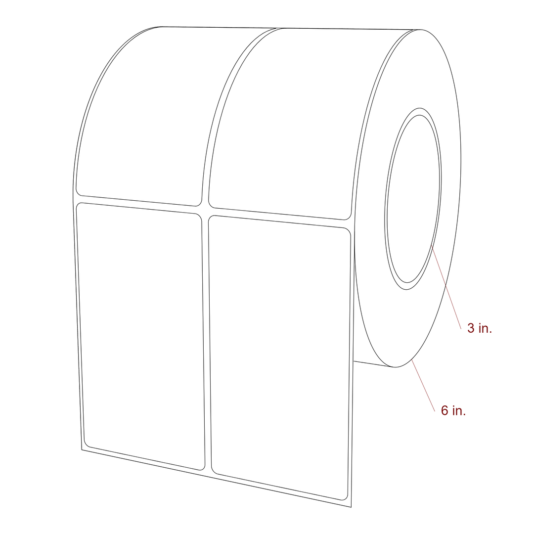 2.5 Inch x 4.5 Inch Rectangle Inkjet Label Roll - 3 Inch Core - 6 Inch Roll OD - 2Up - 3D Perspective
