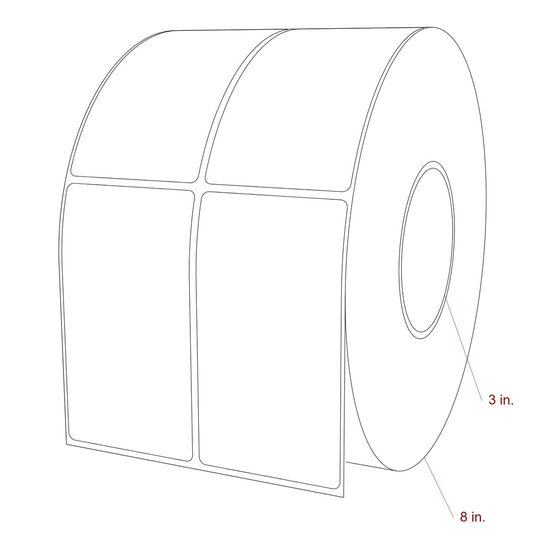 2.5 Inch x 4.5 Inch Rectangle Inkjet Label Roll - 3 Inch Core - 8 Inch Roll OD - 2Up - 3D Perspective