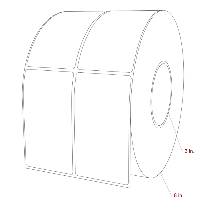 2.5 Inch x 4.5 Inch Rectangle Inkjet Label Roll - 3 Inch Core - 8 Inch Roll OD - 2Up - 3D Perspective