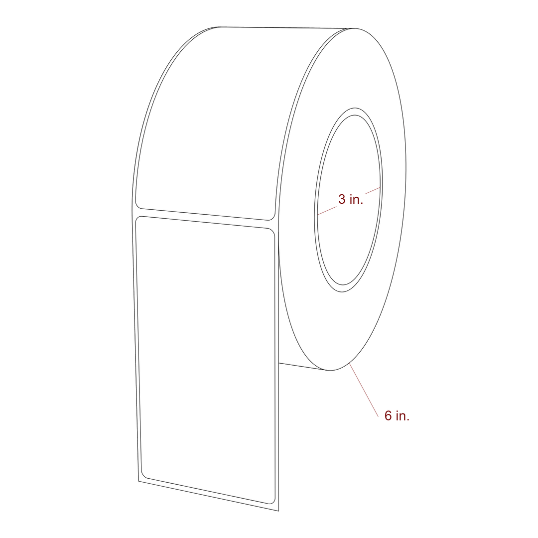 2.5 Inch x 4.5 Inch Rectangle Inkjet Label Roll - 3 Inch Core - 6 Inch Roll OD - 3D Perspective