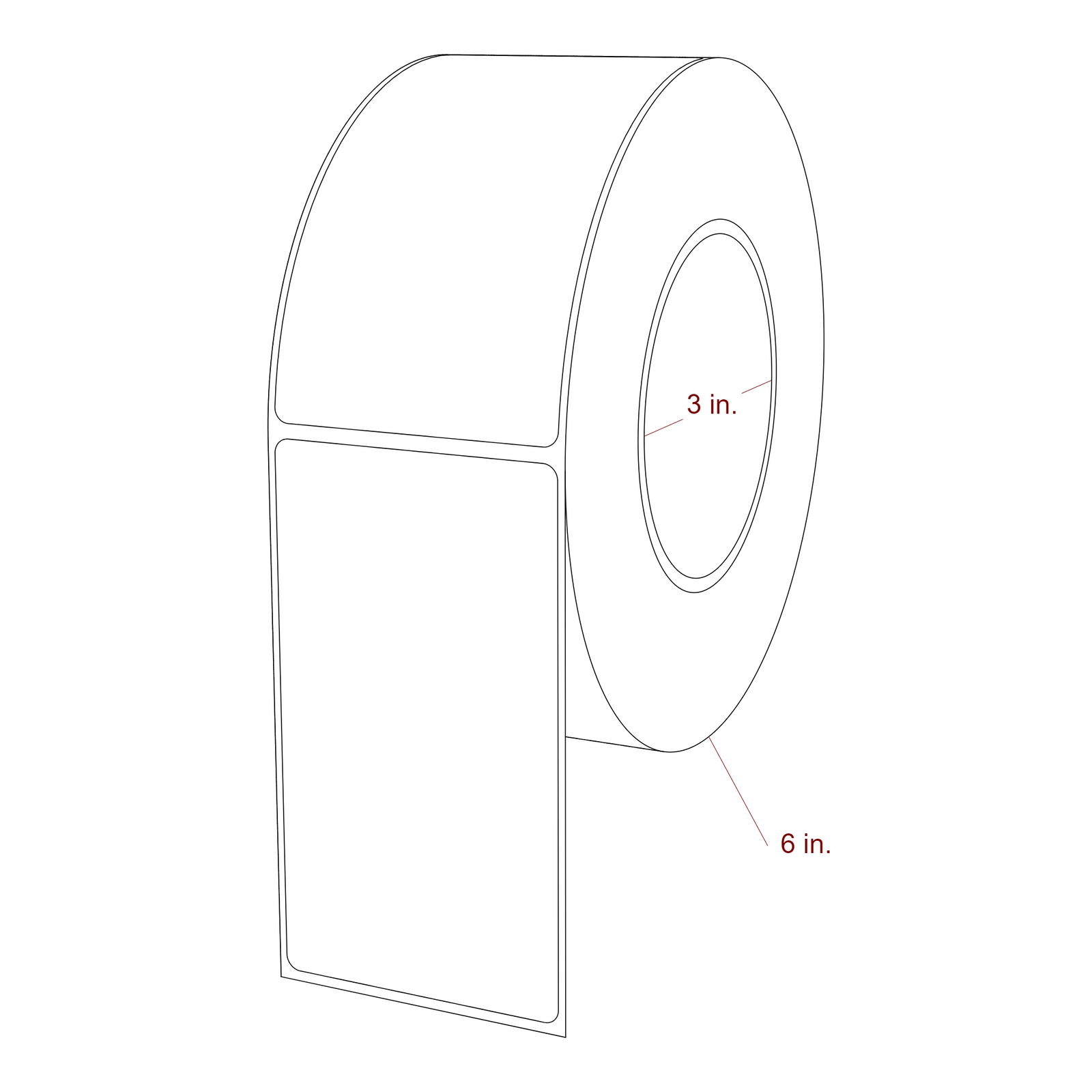 2.5 Inch x 4.5 Inch Rectangle Inkjet Label Roll - 3 Inch Core - 6 Inch Roll OD - 3D Perspective