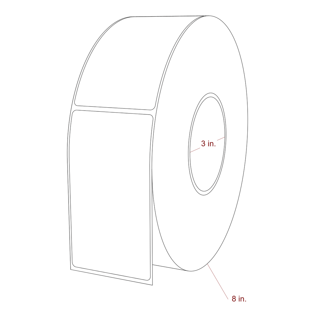 2.5 Inch x 4.5 Inch Rectangle Inkjet Label Roll - 3 Inch Core - 8 Inch Roll OD - 3D Perspective