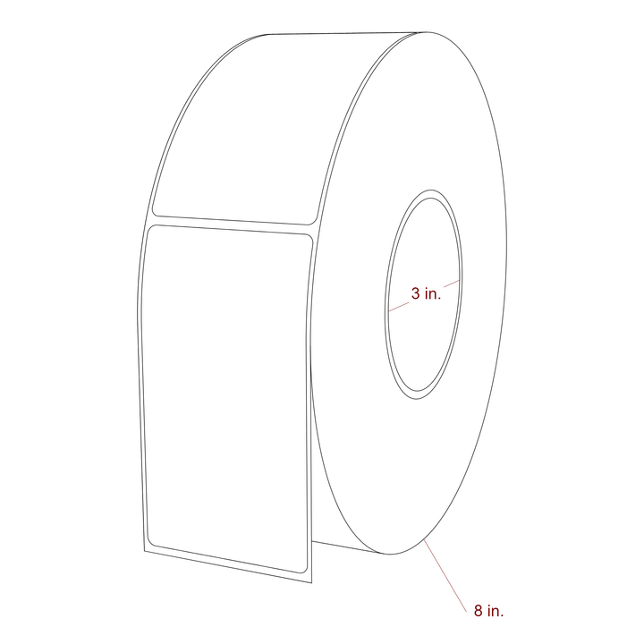 2.5 Inch x 4.5 Inch Rectangle Inkjet Label Roll - 3 Inch Core - 8 Inch Roll OD - 3D Perspective