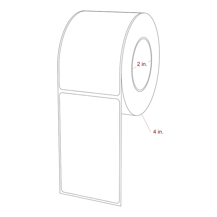 2.5 Inch x 4 Inch Rectangle Inkjet Label Roll - 2 Inch Core - 4 Inch Roll OD - 3D Perspective