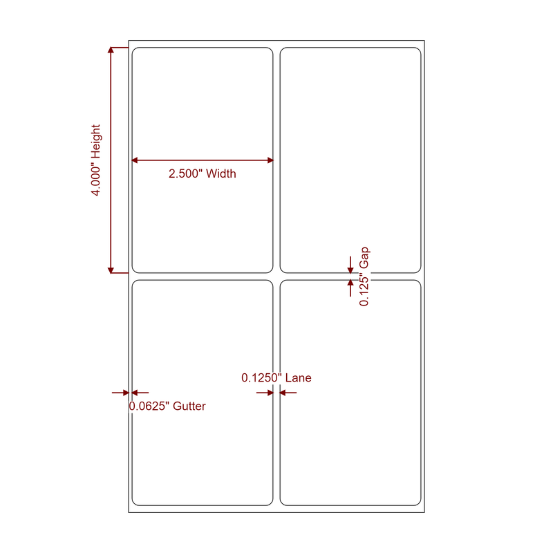 2.5" x 4" Inkjet Label Rolls | 2-Up | Fits Epson ColorWorks, VIPColor & Primera - Label Diagram