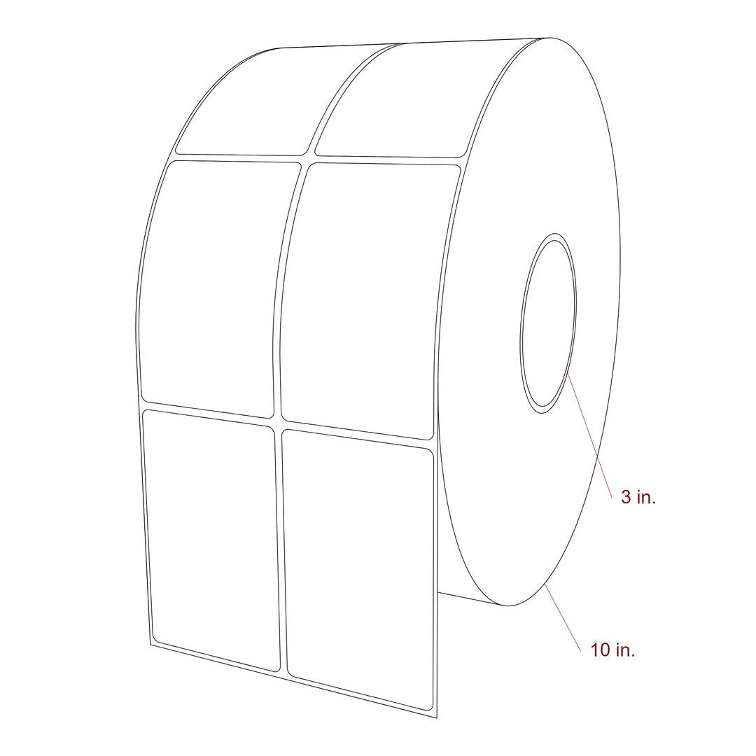 2.5 Inch x 4 Inch Rectangle Inkjet Label Roll - 3 Inch Core - 10 Inch Roll OD - 2Up - 3D Perspective