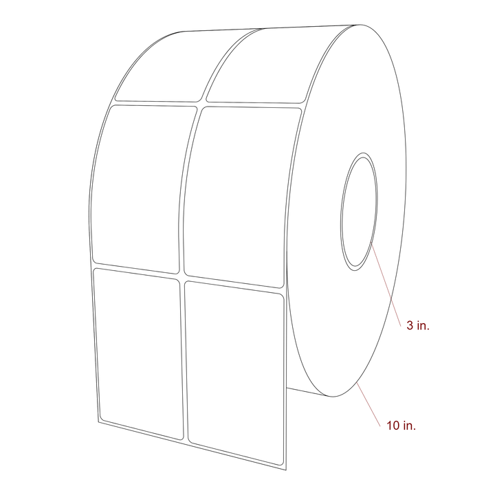 2.5 Inch x 4 Inch Rectangle Inkjet Label Roll - 3 Inch Core - 10 Inch Roll OD - 2Up - 3D Perspective