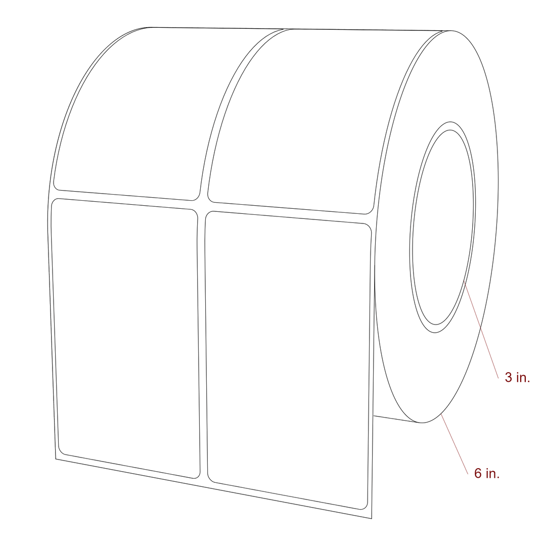 2.5 Inch x 4 Inch Rectangle Inkjet Label Roll - 3 Inch Core - 6 Inch Roll OD - 2Up - 3D Perspective