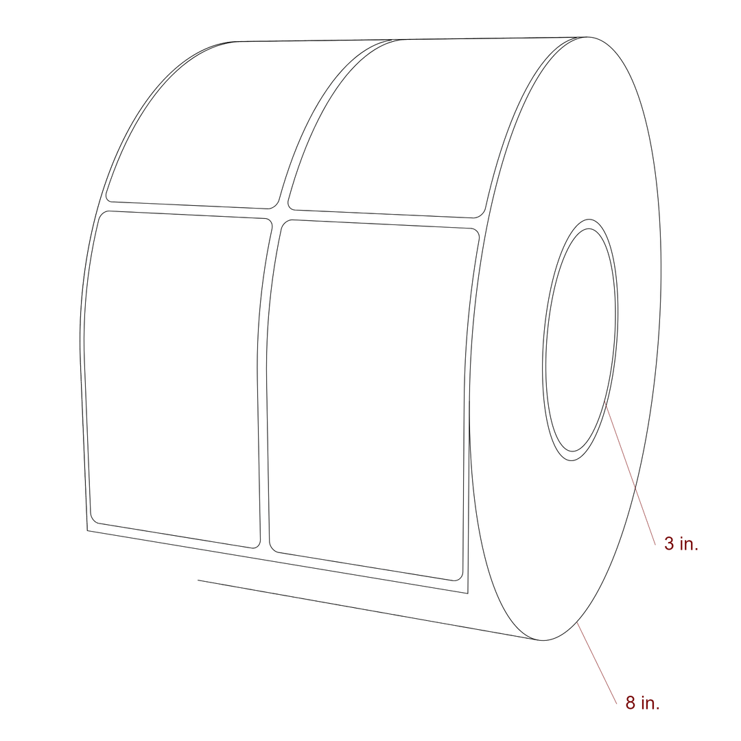 2.5 Inch x 4 Inch Rectangle Inkjet Label Roll - 3 Inch Core - 8 Inch Roll OD - 2Up - 3D Perspective