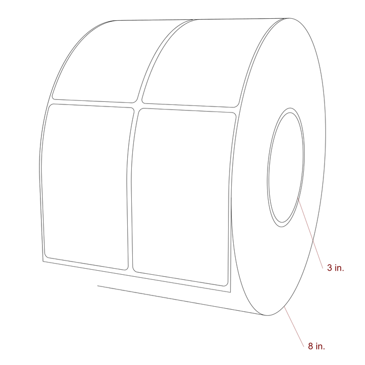 2.5 Inch x 4 Inch Rectangle Inkjet Label Roll - 3 Inch Core - 8 Inch Roll OD - 2Up - 3D Perspective