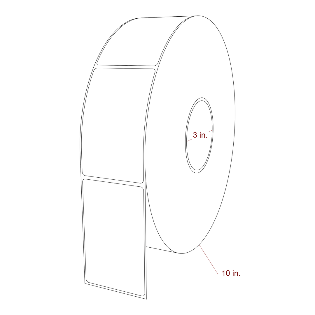 2.5 Inch x 4 Inch Rectangle Inkjet Label Roll - 3 Inch Core - 10 Inch Roll OD - 3D Perspective