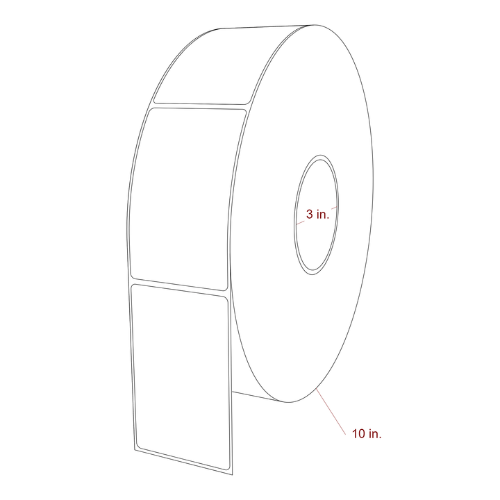 2.5 Inch x 4 Inch Rectangle Inkjet Label Roll - 3 Inch Core - 10 Inch Roll OD - 3D Perspective