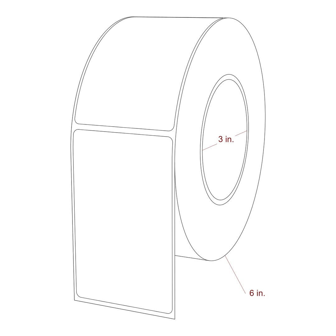 2.5 Inch x 4 Inch Rectangle Inkjet Label Roll - 3 Inch Core - 6 Inch Roll OD - 3D Perspective