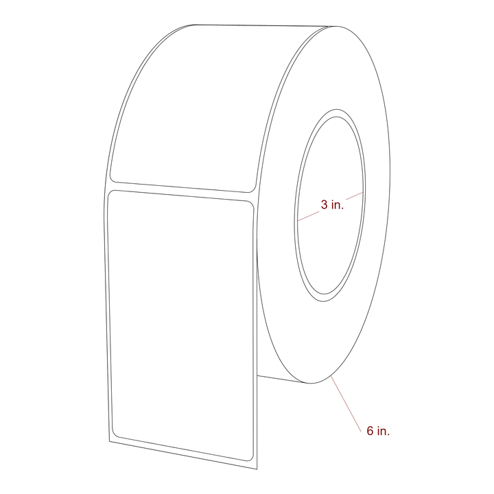 2.5 Inch x 4 Inch Rectangle Inkjet Label Roll - 3 Inch Core - 6 Inch Roll OD - 3D Perspective