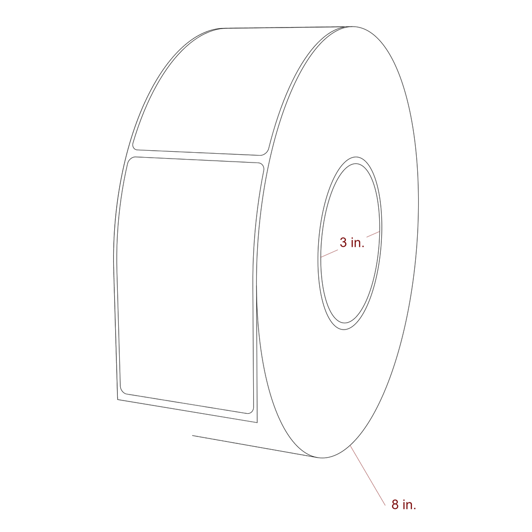 2.5 Inch x 4 Inch Rectangle Inkjet Label Roll - 3 Inch Core - 8 Inch Roll OD - 3D Perspective