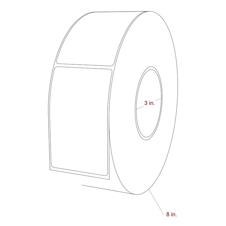 2.5 Inch x 4 Inch Rectangle Inkjet Label Roll - 3 Inch Core - 8 Inch Roll OD - 3D Perspective