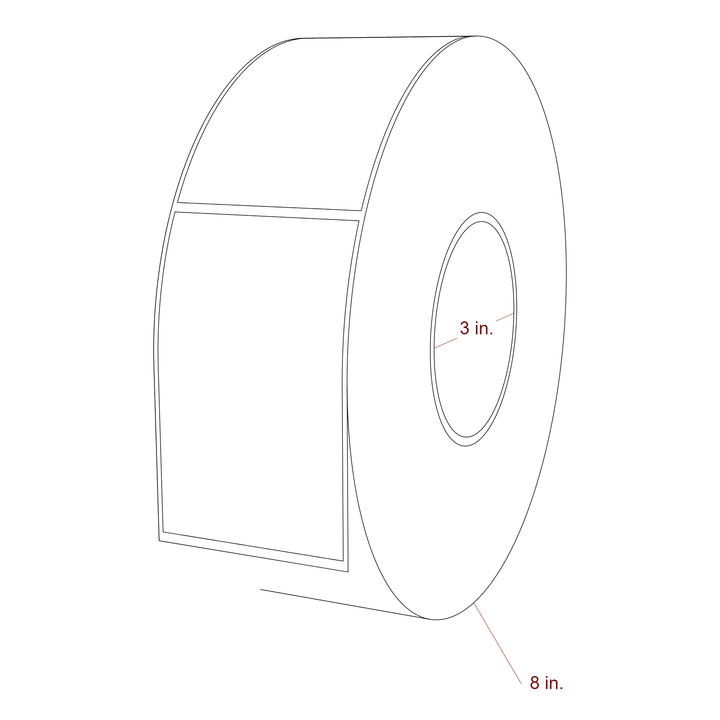 2.5 Inch x 4 Inch Rectangle Inkjet Label Roll - 3 Inch Core - 8 Inch Roll OD - 3D Perspective