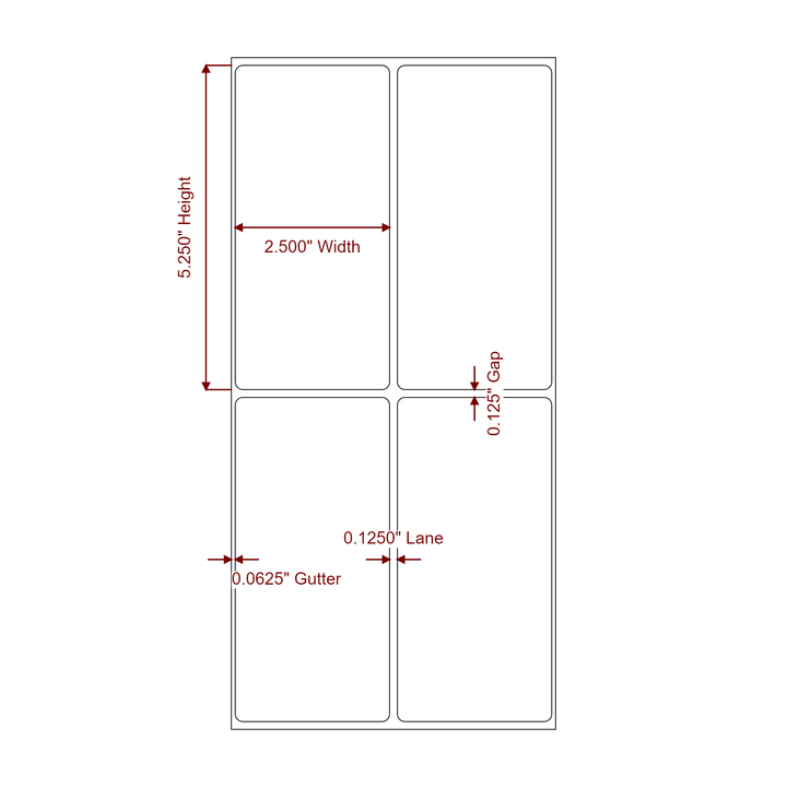 2.5 Inch x 5.25 Inch Rectangle Inkjet Label Roll - 2Up - 2D Drawing