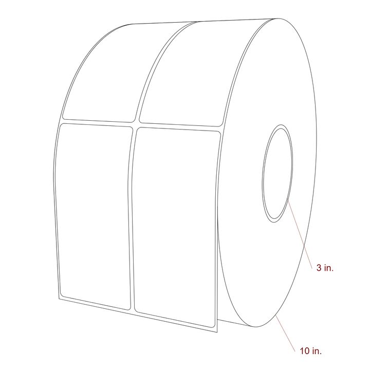 2.5 Inch x 5.25 Inch Rectangle Inkjet Label Roll - 3 Inch Core - 10 Inch Roll OD - 2Up - 3D Perspective