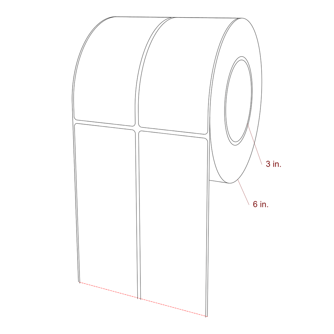 2.5 Inch x 5.25 Inch Rectangle Inkjet Label Roll - 3 Inch Core - 6 Inch Roll OD - 2Up - 3D Perspective