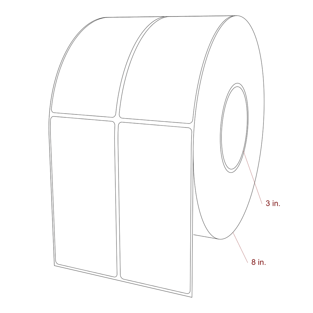 2.5 Inch x 5.25 Inch Rectangle Inkjet Label Roll - 3 Inch Core - 8 Inch Roll OD - 2Up - 3D Perspective