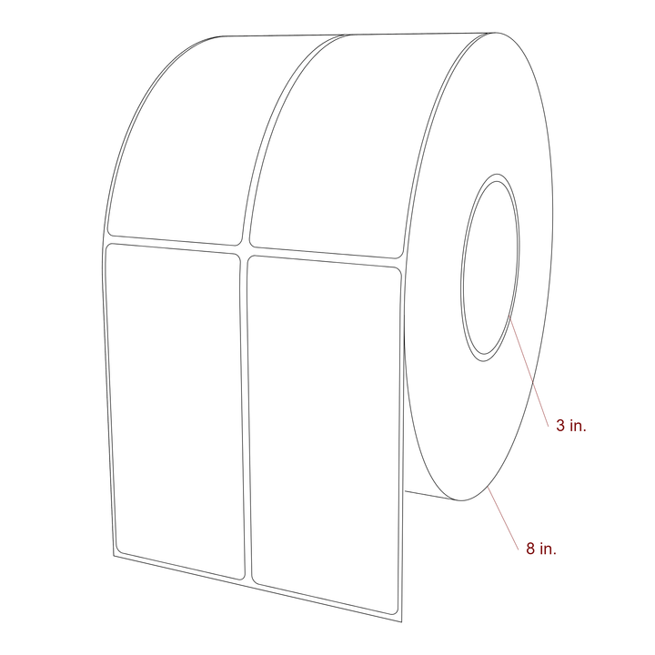 2.5 Inch x 5.25 Inch Rectangle Inkjet Label Roll - 3 Inch Core - 8 Inch Roll OD - 2Up - 3D Perspective