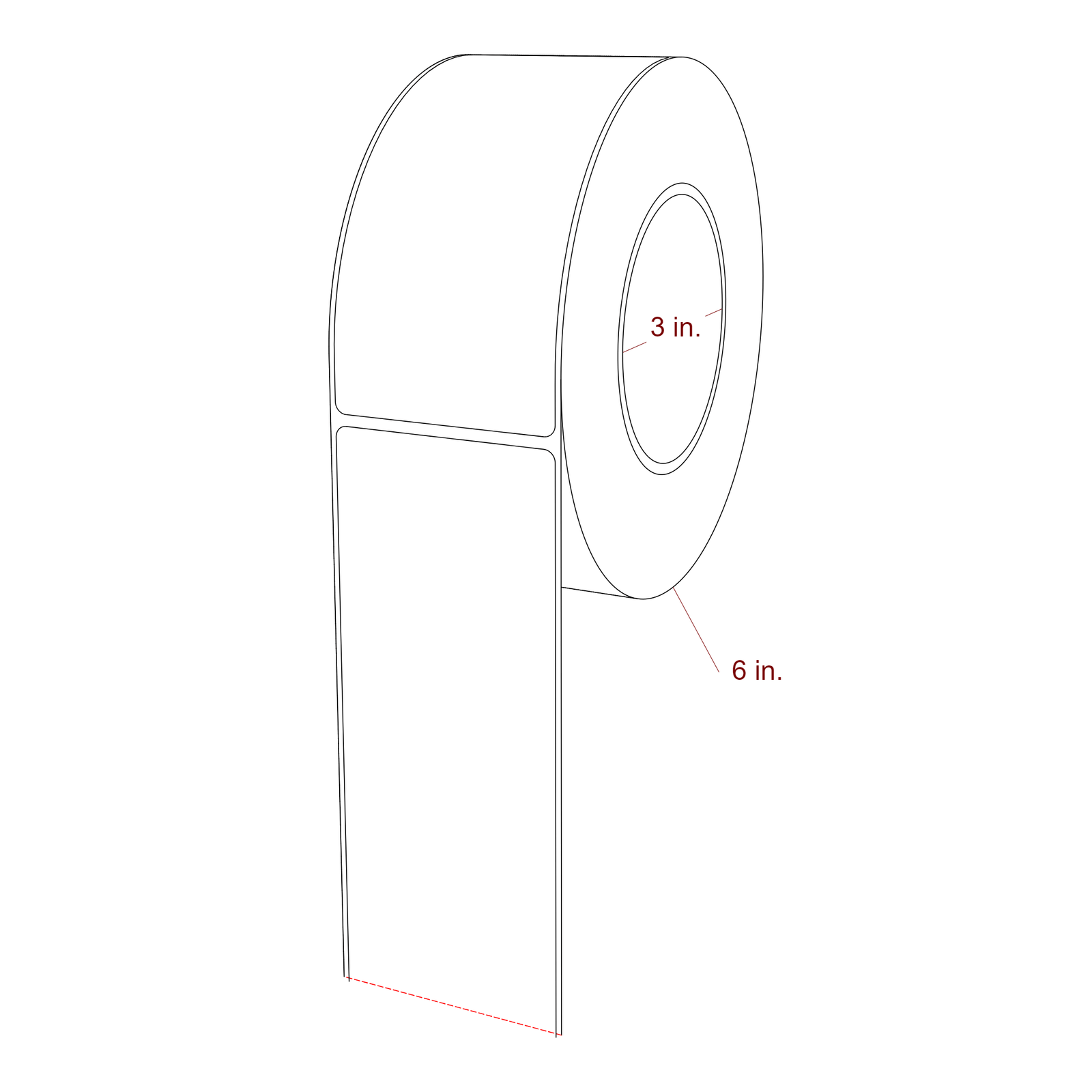 2.5 Inch x 5.25 Inch Rectangle Inkjet Label Roll - 3 Inch Core - 6 Inch Roll OD - 3D Perspective