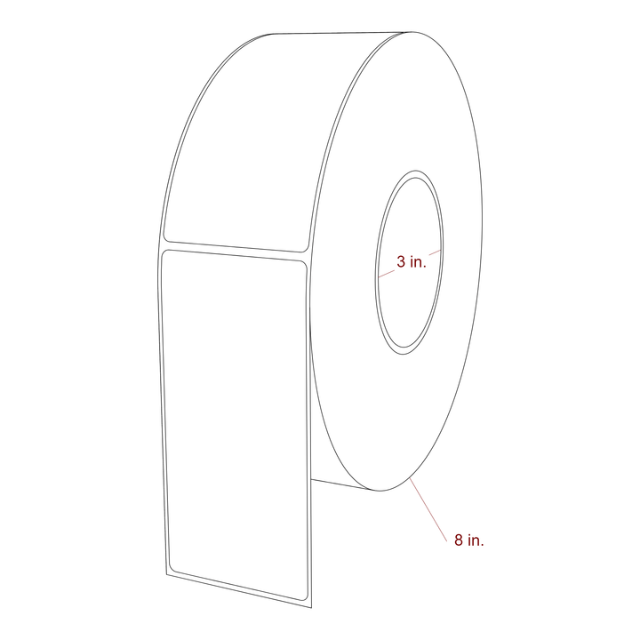 2.5 Inch x 5.25 Inch Rectangle Inkjet Label Roll - 3 Inch Core - 8 Inch Roll OD - 3D Perspective