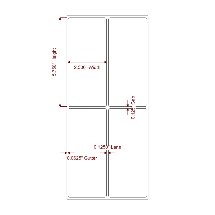 2.5 Inch x 5.75 Inch Rectangle Inkjet Label Roll - 2Up - 2D Drawing