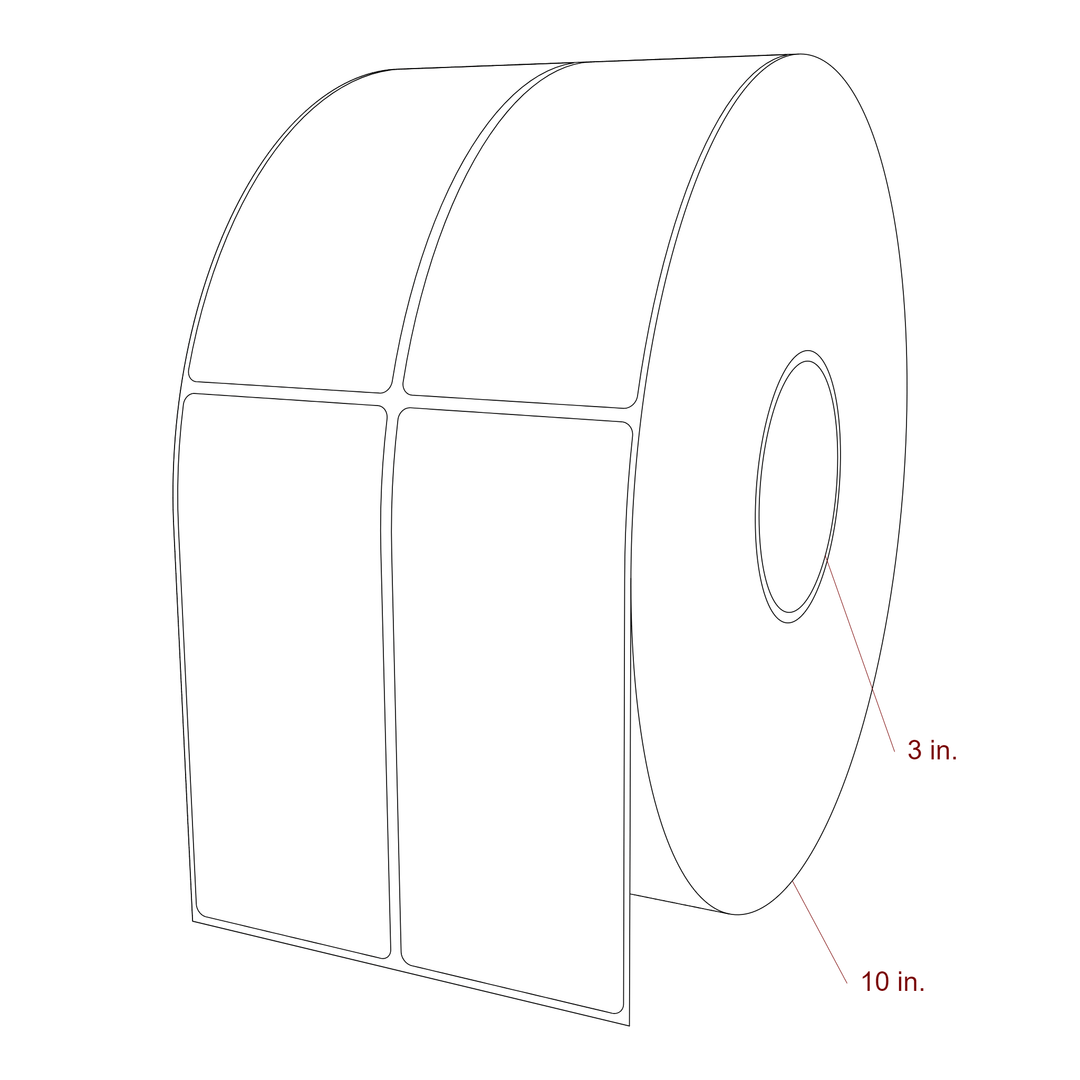 2.5 Inch x 5.75 Inch Rectangle Inkjet Label Roll - 3 Inch Core - 10 Inch Roll OD - 2Up - 3D Perspective