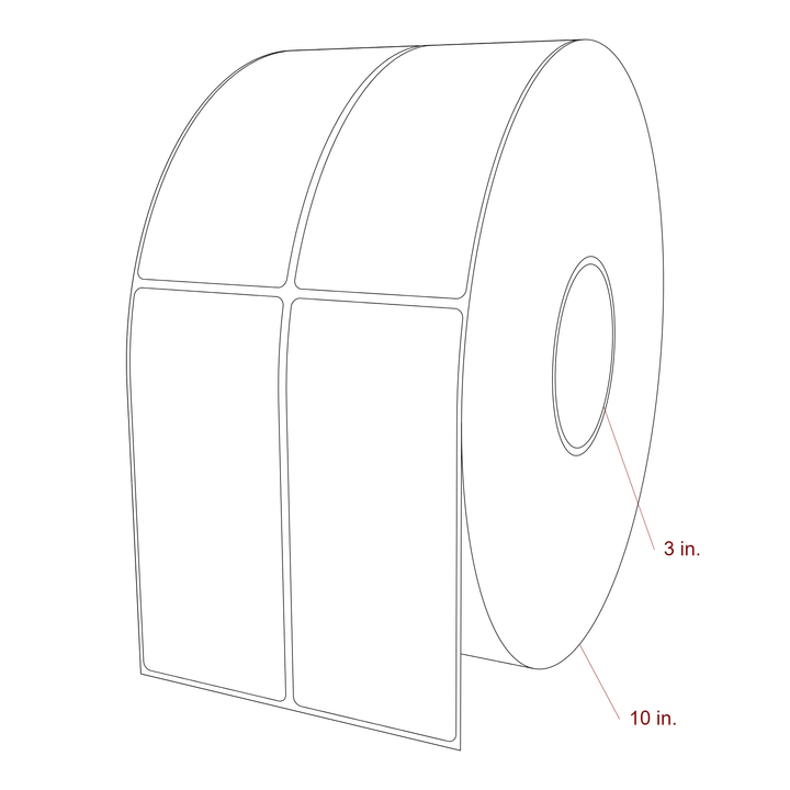 2.5 Inch x 5.75 Inch Rectangle Inkjet Label Roll - 3 Inch Core - 10 Inch Roll OD - 2Up - 3D Perspective
