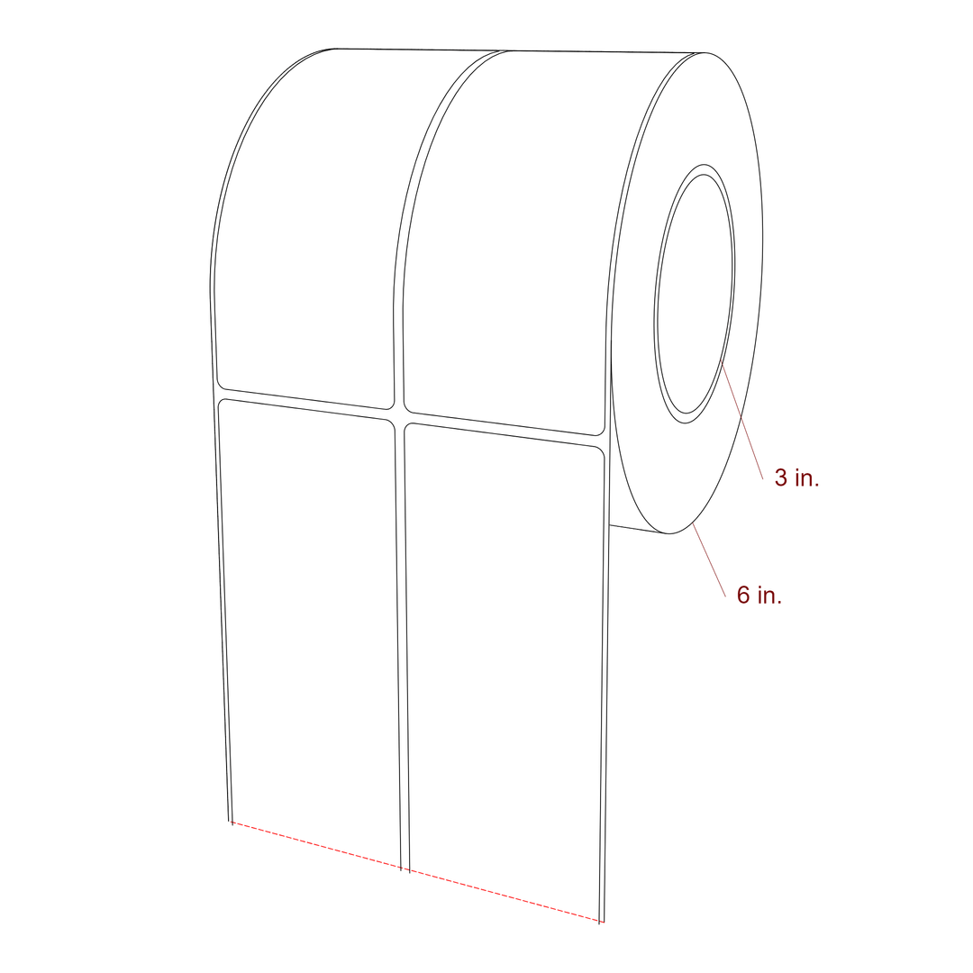 2.5 Inch x 5.75 Inch Rectangle Inkjet Label Roll - 3 Inch Core - 6 Inch Roll OD - 2Up - 3D Perspective