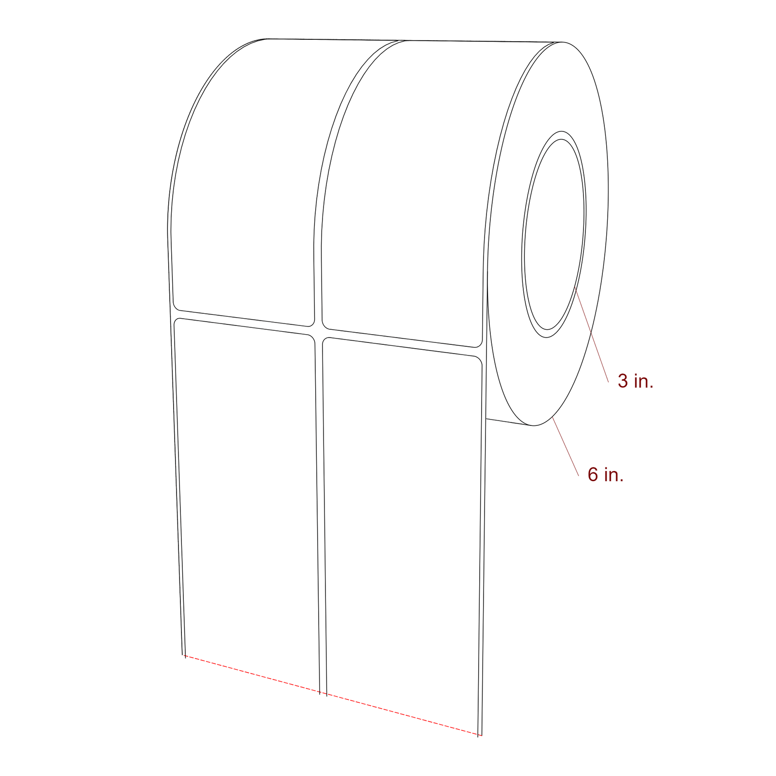 2.5 Inch x 5.75 Inch Rectangle Inkjet Label Roll - 3 Inch Core - 6 Inch Roll OD - 2Up - 3D Perspective