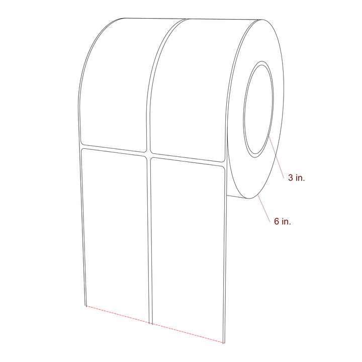 2.5 Inch x 5.75 Inch Rectangle Inkjet Label Roll - 3 Inch Core - 6 Inch Roll OD - 2Up - 3D Perspective