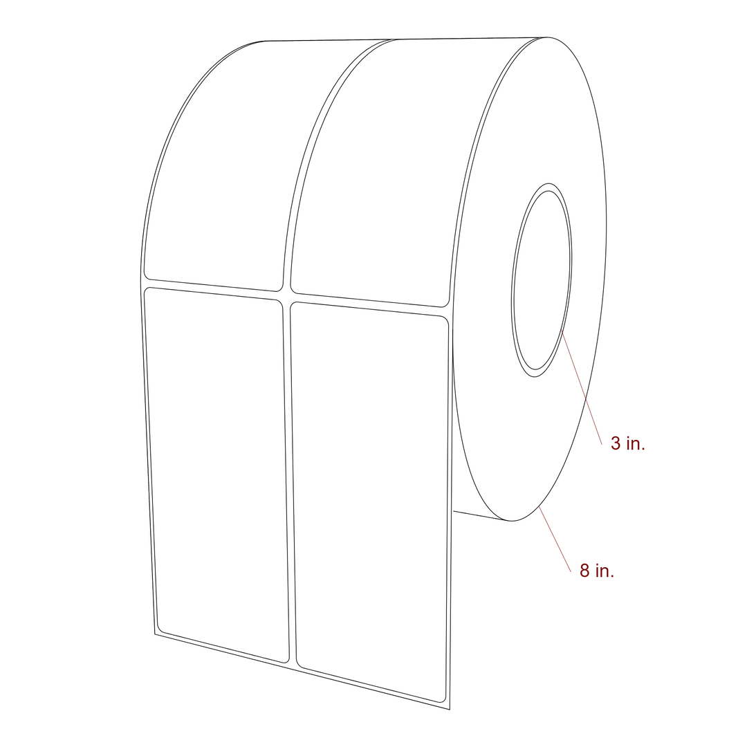 2.5 Inch x 5.75 Inch Rectangle Inkjet Label Roll - 3 Inch Core - 8 Inch Roll OD - 2Up - 3D Perspective