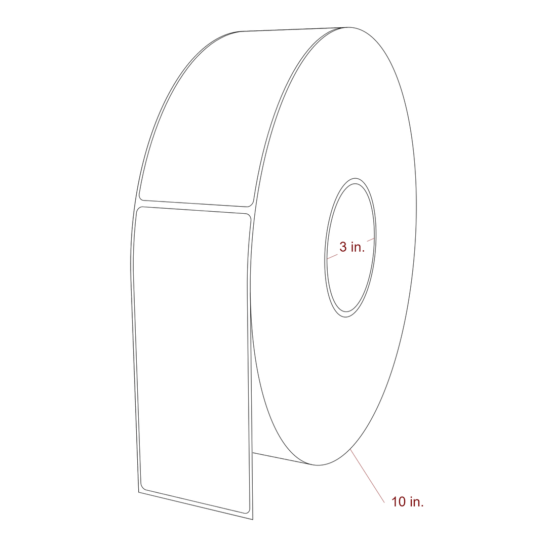 2.5 Inch x 5.75 Inch Rectangle Inkjet Label Roll - 3 Inch Core - 10 Inch Roll OD - 3D Perspective