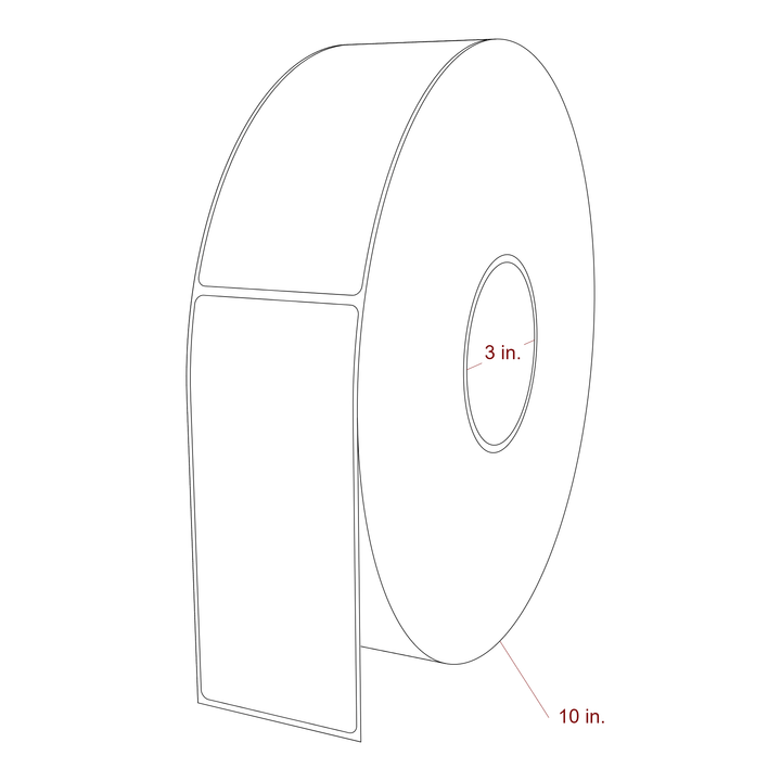 2.5 Inch x 5.75 Inch Rectangle Inkjet Label Roll - 3 Inch Core - 10 Inch Roll OD - 3D Perspective
