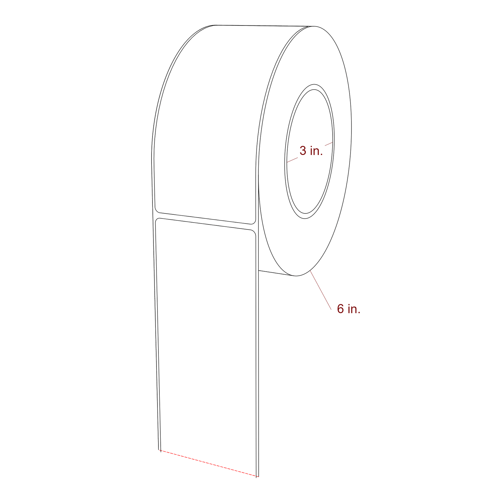 2.5 Inch x 5.75 Inch Rectangle Inkjet Label Roll - 3 Inch Core - 6 Inch Roll OD - 3D Perspective