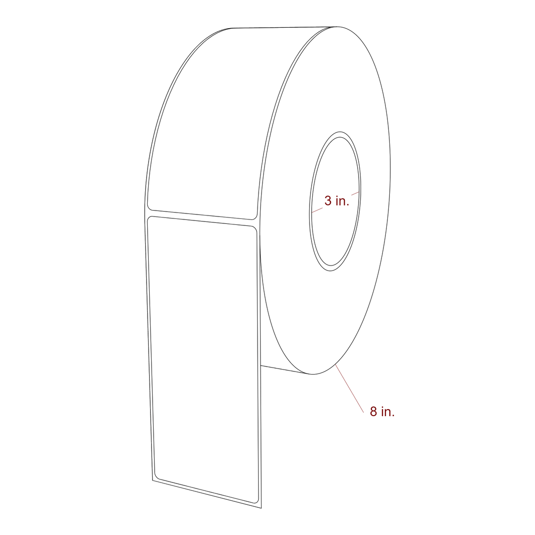 2.5 Inch x 5.75 Inch Rectangle Inkjet Label Roll - 3 Inch Core - 8 Inch Roll OD - 3D Perspective