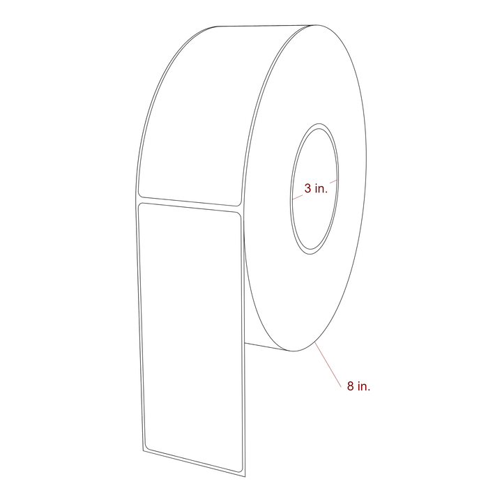 2.5 Inch x 5.75 Inch Rectangle Inkjet Label Roll - 3 Inch Core - 8 Inch Roll OD - 3D Perspective