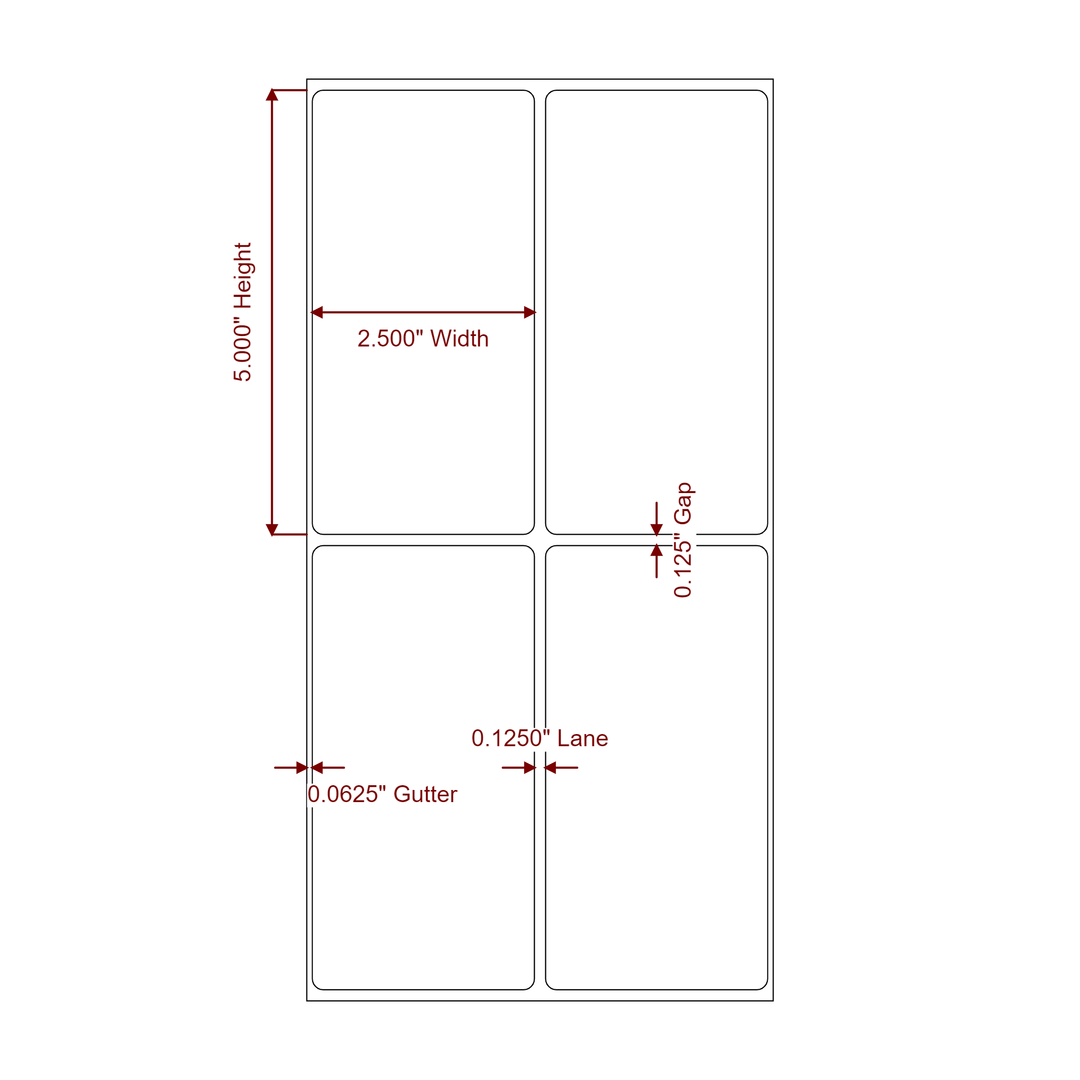 2.5 Inch x 5 Inch Rectangle Inkjet Label Roll - 2Up - 2D Drawing