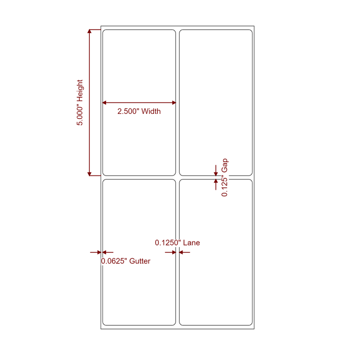 2.5 Inch x 5 Inch Rectangle Inkjet Label Roll - 2Up - 2D Drawing