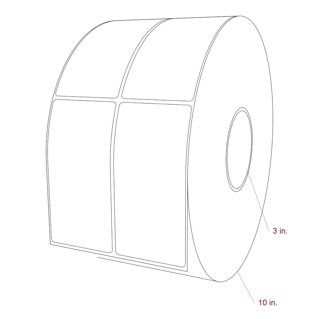 2.5 Inch x 5 Inch Rectangle Inkjet Label Roll - 3 Inch Core - 10 Inch Roll OD - 2Up - 3D Perspective