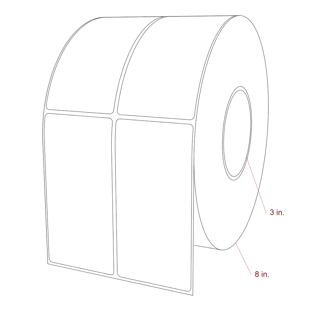 2.5 Inch x 5 Inch Rectangle Inkjet Label Roll - 3 Inch Core - 8 Inch Roll OD - 2Up - 3D Perspective