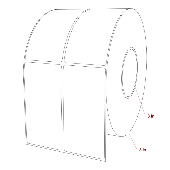 2.5 Inch x 5 Inch Rectangle Inkjet Label Roll - 3 Inch Core - 8 Inch Roll OD - 2Up - 3D Perspective
