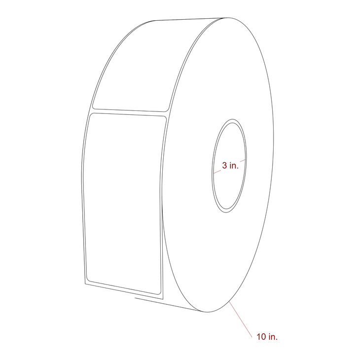 2.5 Inch x 5 Inch Rectangle Inkjet Label Roll - 3 Inch Core - 10 Inch Roll OD - 3D Perspective